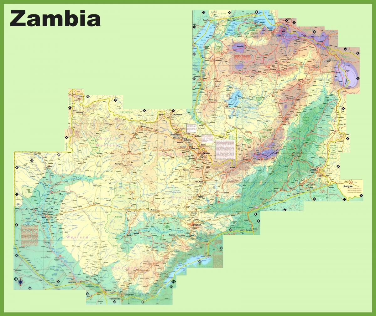 mapa de Zàmbia mostrant tots els pobles