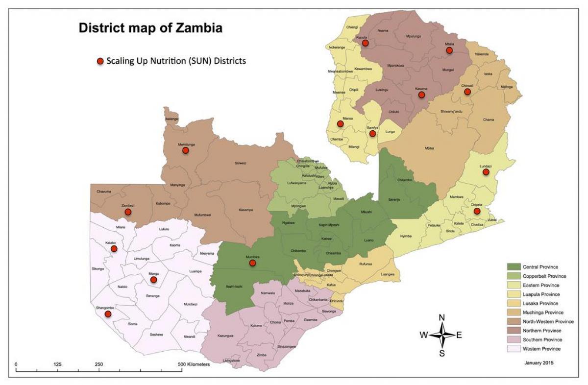 Zàmbia districtes actualitzat el mapa