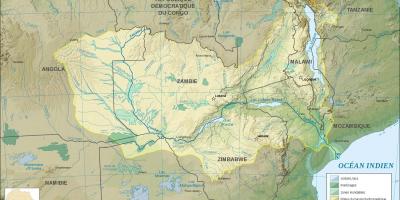 Mapa de Zàmbia mostrant rius i llacs